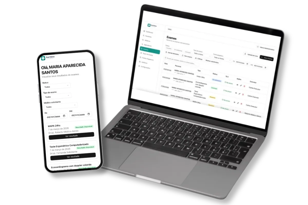 DiagCloud: portal do paciente no celular e painel administrativo no computador